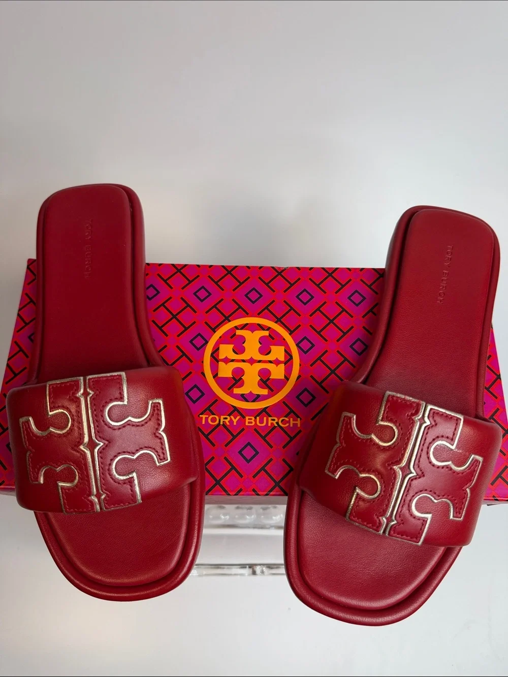 Tory Burch Red Double T Sport Slide Leather. Size 7 like new- worn once